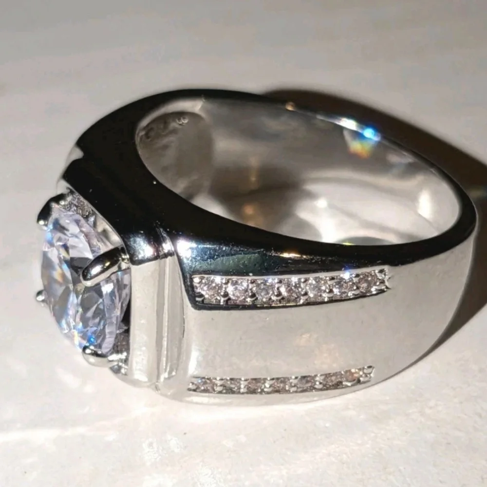 Men's Wedding Ring 14K White Gold Plated Round Cut Simulated Diamond Sz 9